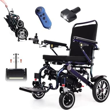 30KM(Solo 19KG) 2025 Nueva Silla de Ruedas con Mando a Distancia con 2 Baterias x 8AH y Mango Telescópico, Silla de Ruedas Eléctrica Plegable Silla de Ruedas Eléctrica Ligera