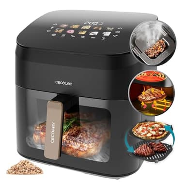 Cecotec Freidora de Aire sin Aceite 8,5L Plancha Grill Doble Resistencia Ahumador Integrado Air Fryer Cecofry&Grill Smokin' 8500. 2200W, Temperatura Regulable 40-200°C, 10 Menús