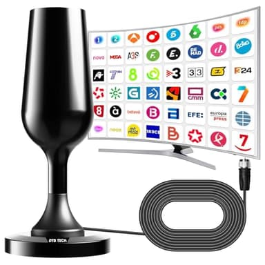 Antena TV Interior Potente, Antena TDT Interior, Antenas TV Interior Portátil 4K HD, recibe Canales Locales Recepción 360° Omnidireccional, Sin Costos de Suscripción, Cable de 2,5m & Base Magnética