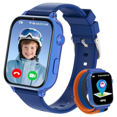 Reloj Inteligente Niño GPS y Llamadas, 4G Smartwatch Niños Niñas con Telefono, SOS, Chat de Voz, Videollamada, Modo Clase, Cámara, Podómetro, Reloj Llamadas Niños Niña Infantil de 4 a 12 Años, Azul