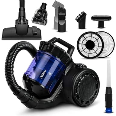 Zeegma Zonder Base Aspirador aspiradorb 899W ciclónico sin Bolsa de Alta Potencia de succión 2 filtros HEPA H13 y Lavables Depósito de Polvo Apto para alérgicos 2,5 litros, Turbocepillo, Negro