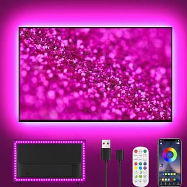 Tira LED 3M para TV de 32"-45", Tira LED TV Bluetooth – 16 Millones de Colores | Sincronización con Música y Juegos | Mando a Distancia 2.4G Sin Retraso | Luces Led Fácil Instalación (Adhesivo 3M)