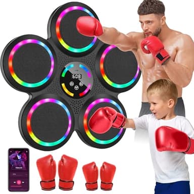 Maquina de Boxeo Musical, 2025 Nuevo Boxeo Musical Pared con Guantes De Boxeo, Luces de Colores, Modo Bluetooth, 9 Modos de Velocidad y Entrenamiento, Music Boxing Machine para Adultos y Niños