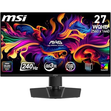 MSI mag 273QP QD-OLED X24 - Monitor Gaming Plano 26.5" WQHD - Panel OLED Quantum Dot 2560 x 1440 240Hz / 0.03ms, 99% DCI-P3, Delta E≤2, DisplayHDR True Black 400, DP 1.4a, HDMI 2.1