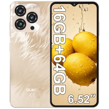 OUKITEL C3 Telefonos Moviles Libres, 16GB(4+12) + 64GB/1TB Teléfono Móvil, 6,52" Smartphone Android 14, Batería 5000mAh, Cámara 13MP+5MP, 4G Dual SIM/Face ID/3.5mm/GPS/OTG, Oro