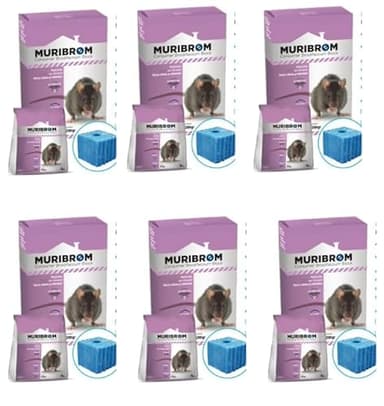 Peyca Raticida en Bloque Azul MURIBROM 200g para Ratas y Ratones, Listo para Usar, Resistente a la Humedad (brodifacoum 25ppm) (6, Azul)