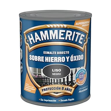 Hammerite Esmalte directo sobre hierro y óxido, Liso Brillante, Color Negro, 250 ml (Paquete de 1)