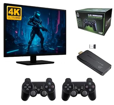 Consola de juegos retro 20000 juegos. Game stick lite 4K con salida HDMI y tarjeta microSD 64GB. Game stick portátil con dos mandos inalámbricos de 2,4GhZ. Multijugador y diversión en familia