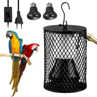 Lámpara De Calor Para Reptiles Con Jaula, 2PCS 50W UVA/UVB Lámpara De Calor De Cerámica con Portalámparas, Temperatura Ajustable, Lampara De Calefacción para Tortugas, Serpientes, Lagartos, Polluelos