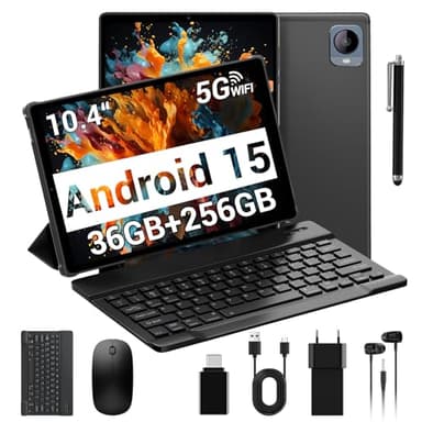 TIGERFU Android 15 Tablet 10.4 Pulgadas, 5G WiFi, 36GB RAM+256GB ROM/512GB TF, Octa-Core, 1920x1200, 8000mAh, 13MP+8MP, BT5.0/ Widevine L1/ Netflix 1080P/ GPS, Taableta con Teclado丨Ratón丨Lápiz - Gris