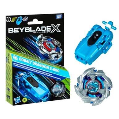 Beyblade X, Set Premium de Lanzador con Cuerda y Top Cobalt Dragoon 2-60C de rotación Izquierda