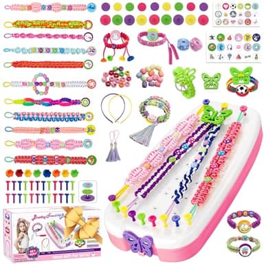 GUYUWE Pulsera Kit para Niñas, Kit DIY para Hacer Pulseras de Amistad, Pulseras para Niños de 6 a 12 Años, Ideal para Manualidades y Regalos de Cumpleaños(Rosa-blanco)