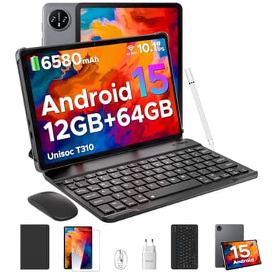 DOOGEE Tab A9 Tablet 10 Pulgadas, 6580mAh, Tablet con Teclado y Lapiz 12GB RAM+ 64GB ROM, Tableta Andriod 15, Tableta Infantil Cámara Principal 8MP, Altavoces Duales, Bluetooth 5.0, 3.5mm, Face ID
