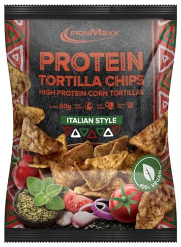 IronMaxx Tortillas Veganas Altas en Proteínas - Italian Style 1x bolsa de 60 g | bajas en grasa, sin aceite de palma y sin gluten aptas para los amantes de los aperitivos