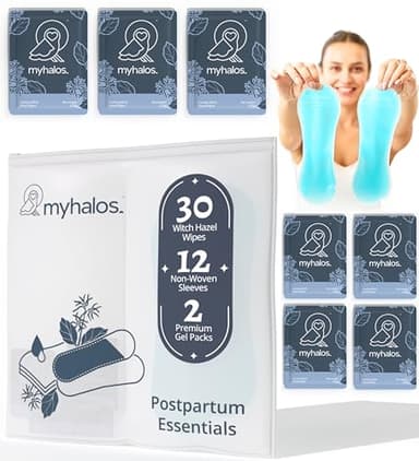 44 toallitas de hamamelis y paquetes de hielo perineal para posparto, hemorroides y paquetes de hielo de sección C para posparto -30 almohadillas de hamamelis sin alcohol para cuidado posparto y