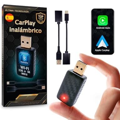 SweetSolutions© Adaptador Carplay Inalámbrico | Android Auto |2 En 1| Convierte Conexión por Cable a Inalámbrica para Coche | Compatible con iOS 10+ y Android 11+, USB-C/A, 6GHz WiFi