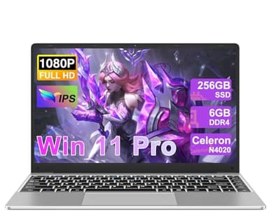 NOTODD Ordenador Portátil Win 11 Pro con 5G WiFi, Portátil 14 Pulgadas 6GB RAM 256GB SSD Expansión SSD 1TB, BT 4.2 3.0 Transmisión Puerto 1920*1080 FHD Portatiles Buenos & Mini Puerto Multimedia-Plata