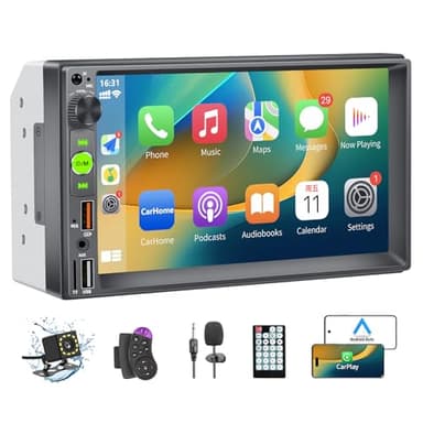 Radio Coche 2 DIN Compatible con Carplay, 7 Pulgadas Radio Coche Bluetooth Pantanlla Táctil soporta Manos Libres/FM/Mirror Link/USB/AUX