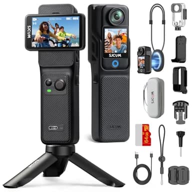 SJCAM C400 Pack,Camara Vlog 4K,7 Horas de Autonomía,Pantalla Táctil Grande de 2.29",Cámara Corporal Impermeable 30M,Estabilización de 6 Ejes,Cámara Acción para Transmisión de Youtube,64G,Negra