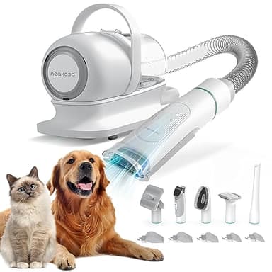 Neakasa Cortapelos Perros y Gatos con aspirador pelos mascotas, 99% Succión de Pelo, Maquina cortar pelo Silenciosa, 5 herramientas de belleza - cepillos para gatos y perros