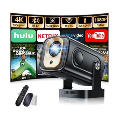 Mini Proyector Vídeo, Proyector Portátil con WiFi 6 y BT 5.4, 1080P Full HD Proyector 4K,Proyector Inteligente con Función Enfoque Automático y Corrección Trapezoidal, para TV Stick/HDMI/PC/Laptop/PS5