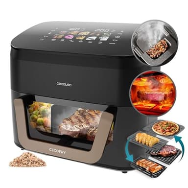 Cecotec Freidora de Aire sin Aceite 11L Plancha Grill Doble Resistencia Ahumador Integrado Air Fryer Cecofry&Grill Smokin' 11000. 2200W, Temperatura Regulable 40-200°C, 10 Menús