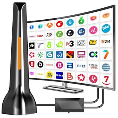 Antena TV Interior,2026 Antena de TV Interior con Amplificador, 420 km de Largo Alcance y recepción remota de 360°,Compatible con Canales 4K/1080p/VHF/UHF DVB-T/T2