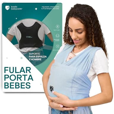 Koala Babycare Portabebés fácil de llevar - Soporte ergonómico certificado - Portabebés elástico multiusos adecuado hasta 9 kg - Portabebés para recién nacido - Azul claro - Diseño registrado