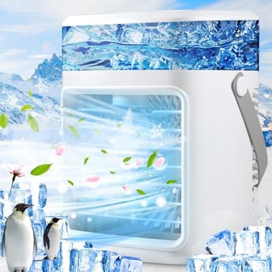 Aire acondicionado portátil, ventilador de refrigeración recargable, enfriador de aire evaporativo con 3 velocidades, 2 temporizadores y 7 luces LED, mini aire acondicionado USB, enfriador de aire
