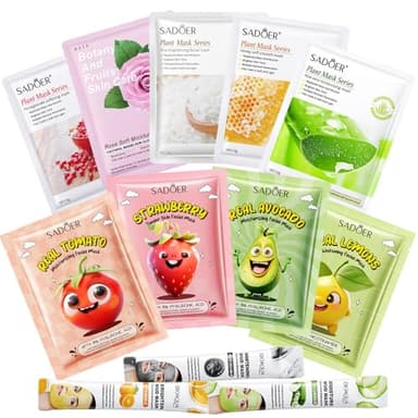 12 Piezas Mascarilla Hidratante Facial, Daily Care Mascarilla Facial, con Ácido Hialurónico, Aloe Vera, Extracto de Arroz, Iluminadora, Calmante, Skincare Set para Mujeres Adolescente