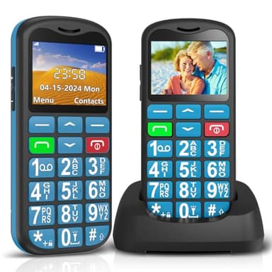 ukuu Teléfono Móvil para Personas Mayores con Botón SOS y Base Cargadora, Teclas Grandes Volumen Alto USB-C Bateria 800mAh Pantalla Grande de 1,8 Pulgadas Fácil de Usar Celular para Ancianos - Azul