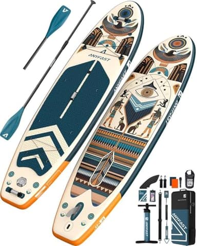 ANYFAST Stand up Paddle-Board-Tabla-de-Paddle-Inflable-de -Pesca-de-Ancho - 11'x35'',Ultra Estable de Ancho Sup,Bomba,Soporte de la cámara,asa niño,Correa,Mochila,Accesorios (Verde/Egipto)