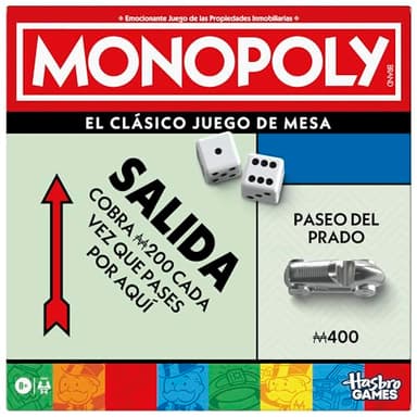 Hasbro Gaming, Monopoly Clásico, Juego de Mesa, Inversión en Familia, Tablero, Caja Almacenamiento, 6 Peones Grandes, Fiestas con Amigos, Multijugador, Dinero Colores, Juegos para niños y niñas