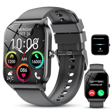 CASCHO Reloj Inteligente Hombre Mujer,1.85" HD Smartwatch con Llamadas y Voz de Al, Whatsapp Notificaciones,Smart Watch con Podómetro/Pulsómetro/SpO2/Monitor de Sueño,115+ Modos Deportes,IP68 Negro