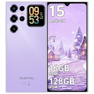 OUKITEL C62 Telefono Movil Inteligentes - 6.88" Pantalla HD+ Telefonos Moviles Libres Smartphone 16GB+128GB/1TB Móvil Android 15 5150mAh Cámara 13MP Dual 4G SIM Face ID 1.8" Pantalla Trasera