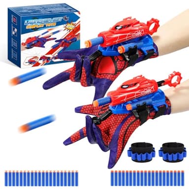 Braxel Juguetes Niños 4-12 Años, Lanza Telarañas Spid-er Regalo Niño 5 6 7 8 9 10 11 Años Juego de 2 Guantes Lanzador Aracnido Juegos Exterior Niños Disfraz Regalos de Cumpleaños para Niños