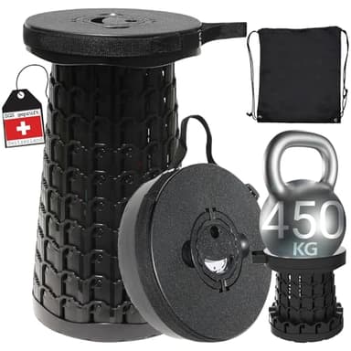 COOLYNX Taburete telescópico portátil Mini Mejorado, Compacto Asiento Plegable portatil, Silla Plegable con Capacidad de 450 KG, Silla Plegable Portatil para Camping, Senderismo y Barbacoas