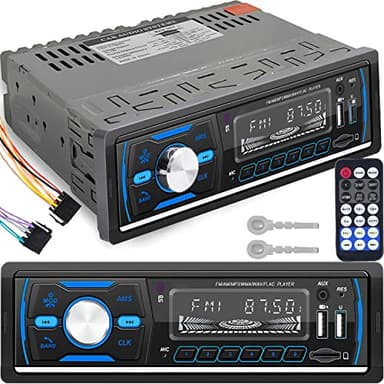 Retoo Autoradio Bluetooth Manos Libres Mando a Distancia Reproductor de MP3 1 DIN con 2 USB Radio para Coche Reproducción de Música y Carga Colores RGB Sintonizador de Radio FM y Antena