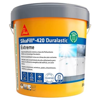 SIKA - Membrana líquida impermeabilizante - SikaFill 420 Extreme - Gris - Para cubiertas nuevas como en rehabilitaciones - Listo para su uso - Permeable al vapor de agua - 20 kg