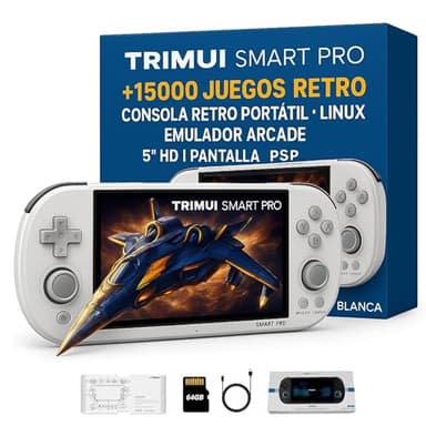 Trimui Smart Pro Consola Portatil - Consola retro portatil, consolas retro Linux, Emulador arcade +15000 juegos. Compatible con PSP, PS1, Game Boy. Pantalla 5" HD, WIFI Multijugador - BLANCA - 128 GB