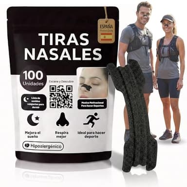 Aleflowsolutions 100 Tiras Nasales para Dormir y Deportivas - Parches para Respirar Mejor con Refuerzo Doble - Anti Ronquidos Extra Fuertes - Incluye Playlists de Relajación y de Entrenamiento (QR)