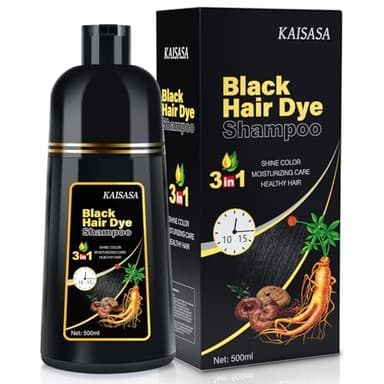 Black Hair Dye Shampoo, Hair Dye Shampoo 3 en 1 Cubre Canas, Hair Color, Champú Color Tinte Pelo Barba Champu Canas Instantáneo, Champu Tinte Canas para Hombres Mujeres (Black)