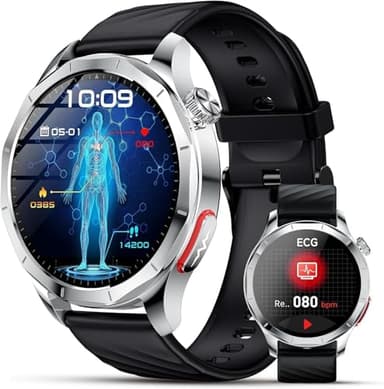 Lgnitek 2026 Nuevo ECG Reloj Inteligente Hombre con HRV/ρresιón Arterιαl/BMI/Ácido Úrico/Lípidos, 1.43“ AMOLED Smartwatch con 24H Pulsómetro SpO2 Monitor de Sueño, Pulsera Actividad para Android iOS