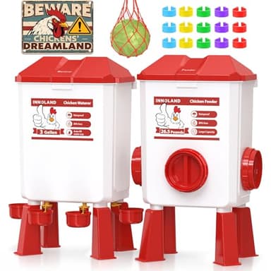 Comedero Gallinas Y Bebedero Automático para Gallinas - 12KG/11L, Comedero para Gallina Anti Ratas con 4 Comederos Y 3 Puertos De Alimentación, Sin Desperdicio, Alta Capacidad