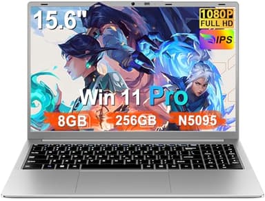 Ordenador Portátil 15,6 Pulgadas Celeron N5095 2,9 GHz Win11 Pro 8GB 256GB SSD Expansión 1TB 5G WiFi 1920x1080 FHD BT4.2 HDMl USB 3.0 Portatil con Ratón Inalámbrico y Teclado QWERTY Inglés - Plata