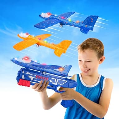 Zero-G Roadster Avion Juguete con Pistola, Aviones de Poliespan Avión Volador Planeadores Espuma Corcho Juego de Tiro Aire Libre Infantil Regalo Navidad Cumpleaños Pascua para Niños Niñas 3-8 Años
