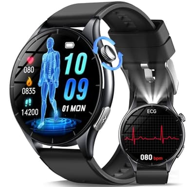 Marsyu Reloj Inteligente 𝐄𝐂𝐆+𝐇𝐑𝐕/Ácido úrico,1,56" AMOLED Smartwatch con Llamadas Bluetooth,24H Frecuencia Cardíaca,ρresιón Arterιαl,SpO2,Temperatura,Sueño,Reloj Deportivo (Silicio Negro)