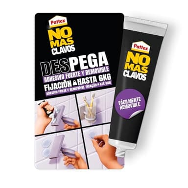 Pattex No Más Clavos Des-Pega, adhesivo de montaje fuerte y fácilmente, resistente al agua con poder de fijación de hasta 6 kg y alto agarre inicial, transparente, 44 g (El embalaje puede variar)