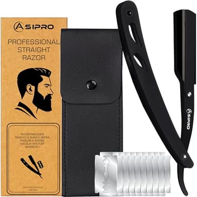ASIPRO Navaja Afeitar Barbero Profesional con (20 Cuchillas Simples)10 Cuchillas de Doble Filo y Funda Protectora Kit/Set Afeitado Hombre Peluqueria Professional Clásica