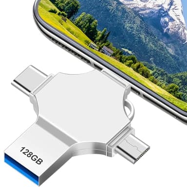 4 EN 1 Pendrive 128 GB, una Gran Capacidad USB 3.0 Pendrive USB Pen Drive,USB Profesional de 128 GB Memoria USB, para Buardar Más Fotos Vídeos con Teléfono OTG Android Otenador,para Viajes y Oficina.